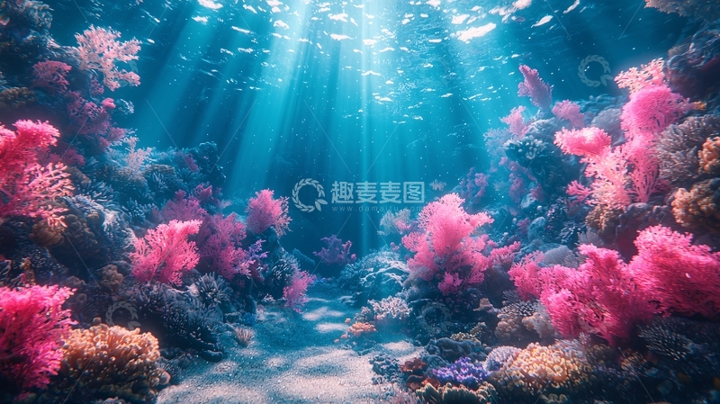 高清大图下载【趣麦麦图】海底珊瑚礁与阳光
