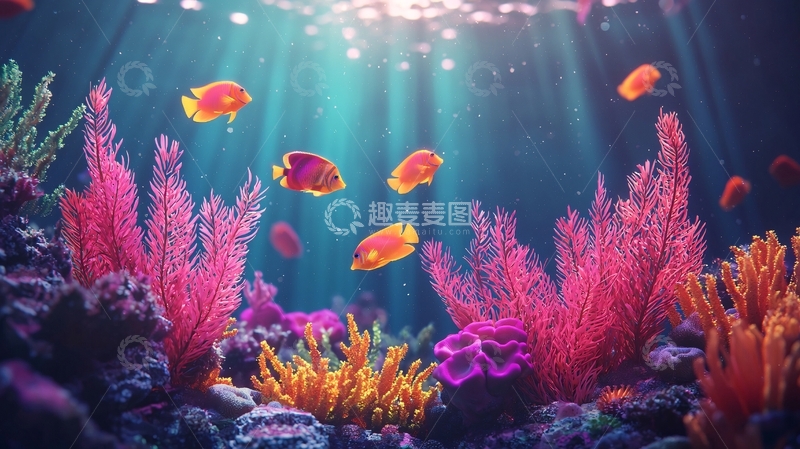 高清大图下载【趣麦麦图】海底珊瑚鱼群高清图片