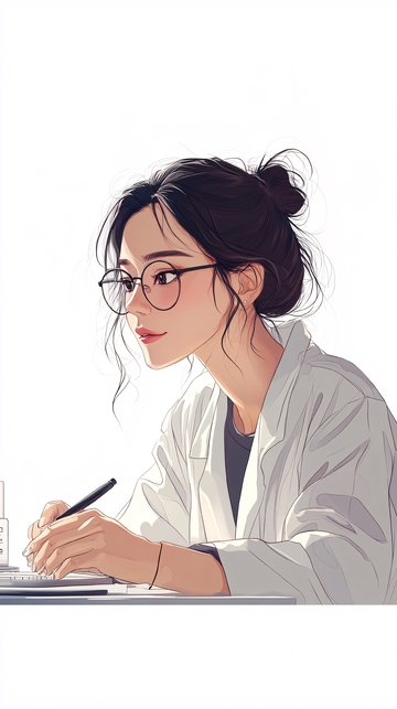 戴眼镜的女生写字