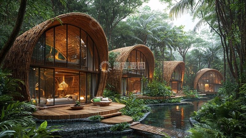 高清大图下载【趣麦麦图】热带雨林木屋度假村