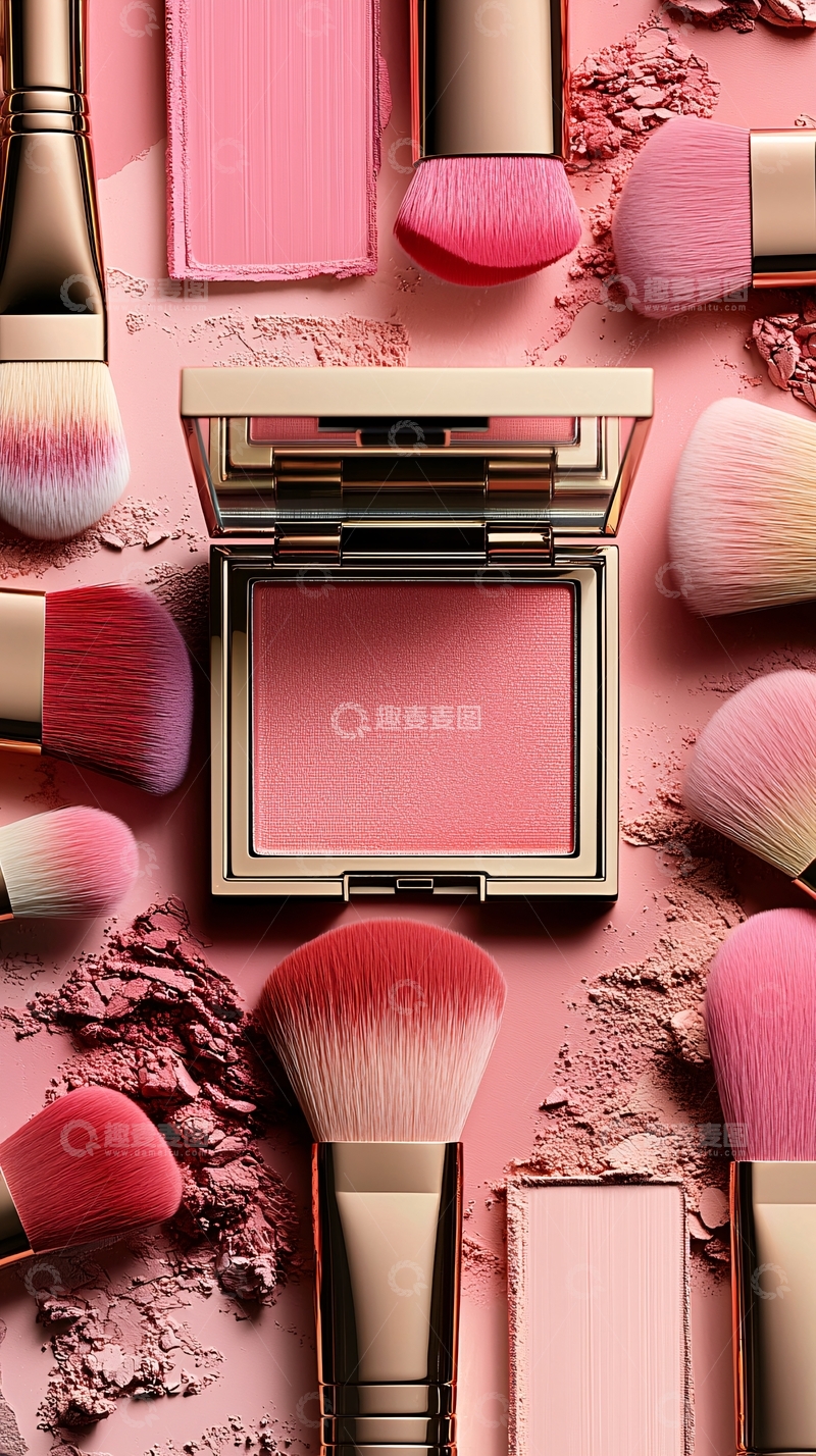 高清大图下载【趣麦麦图】粉色腮红和刷子静物
