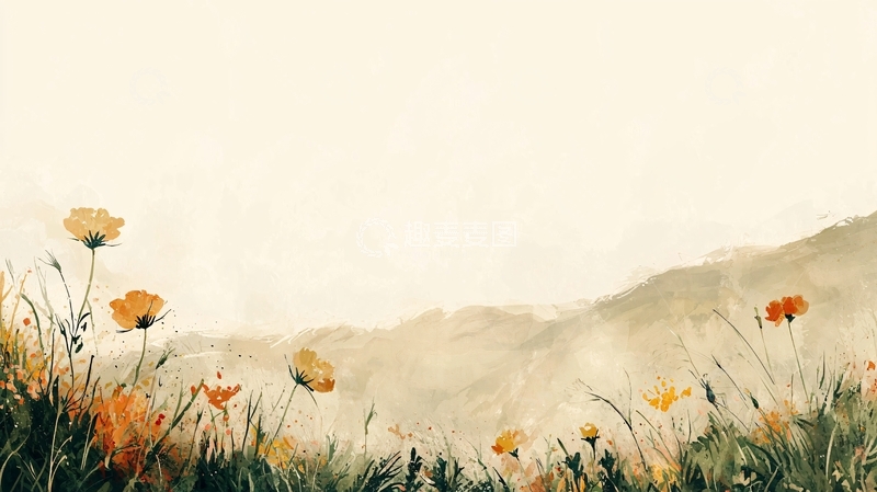 高清大图下载【趣麦麦图】水彩花卉山峦风景