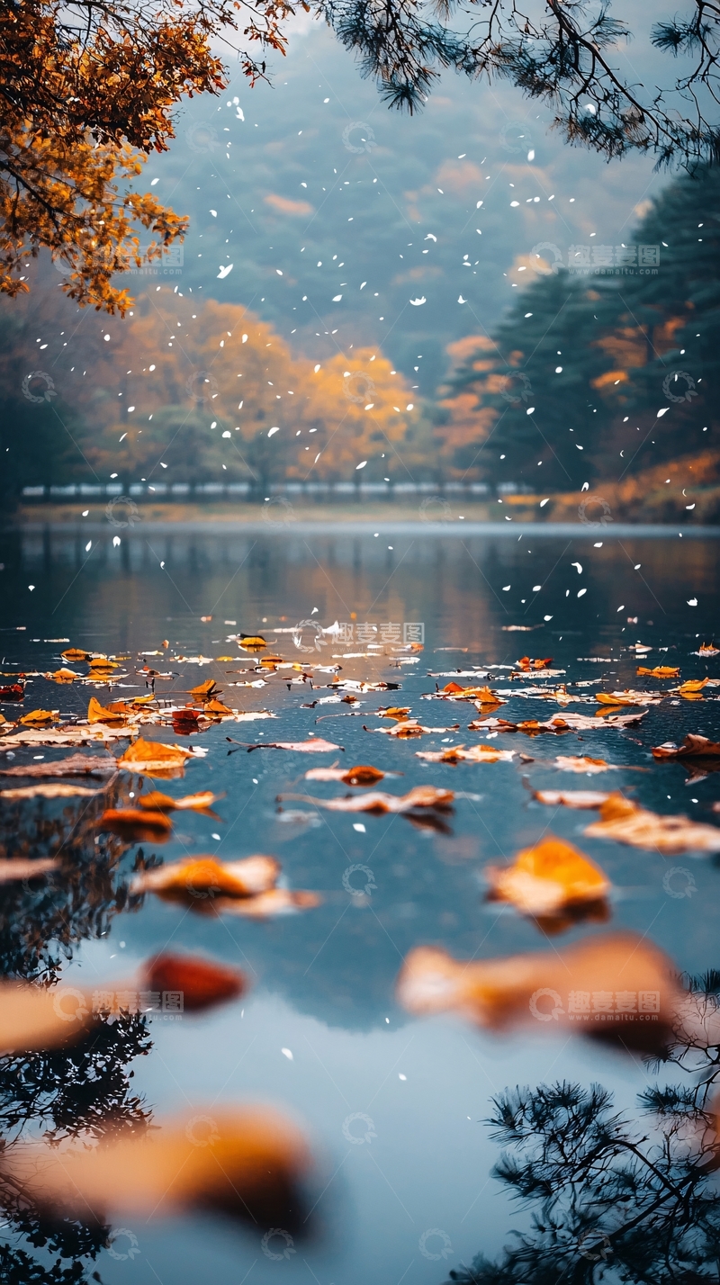 高清大图下载【趣麦麦图】秋景湖面飘雪