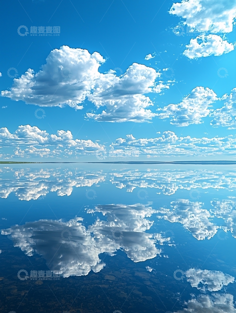 高清大图下载【趣麦麦图】蓝天白云水面倒影