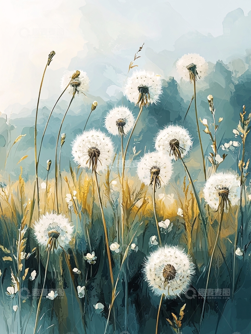 高清大图下载【趣麦麦图】水彩风蒲公英田野图