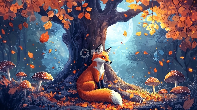 高清大图下载【趣麦麦图】秋天狐狸树林