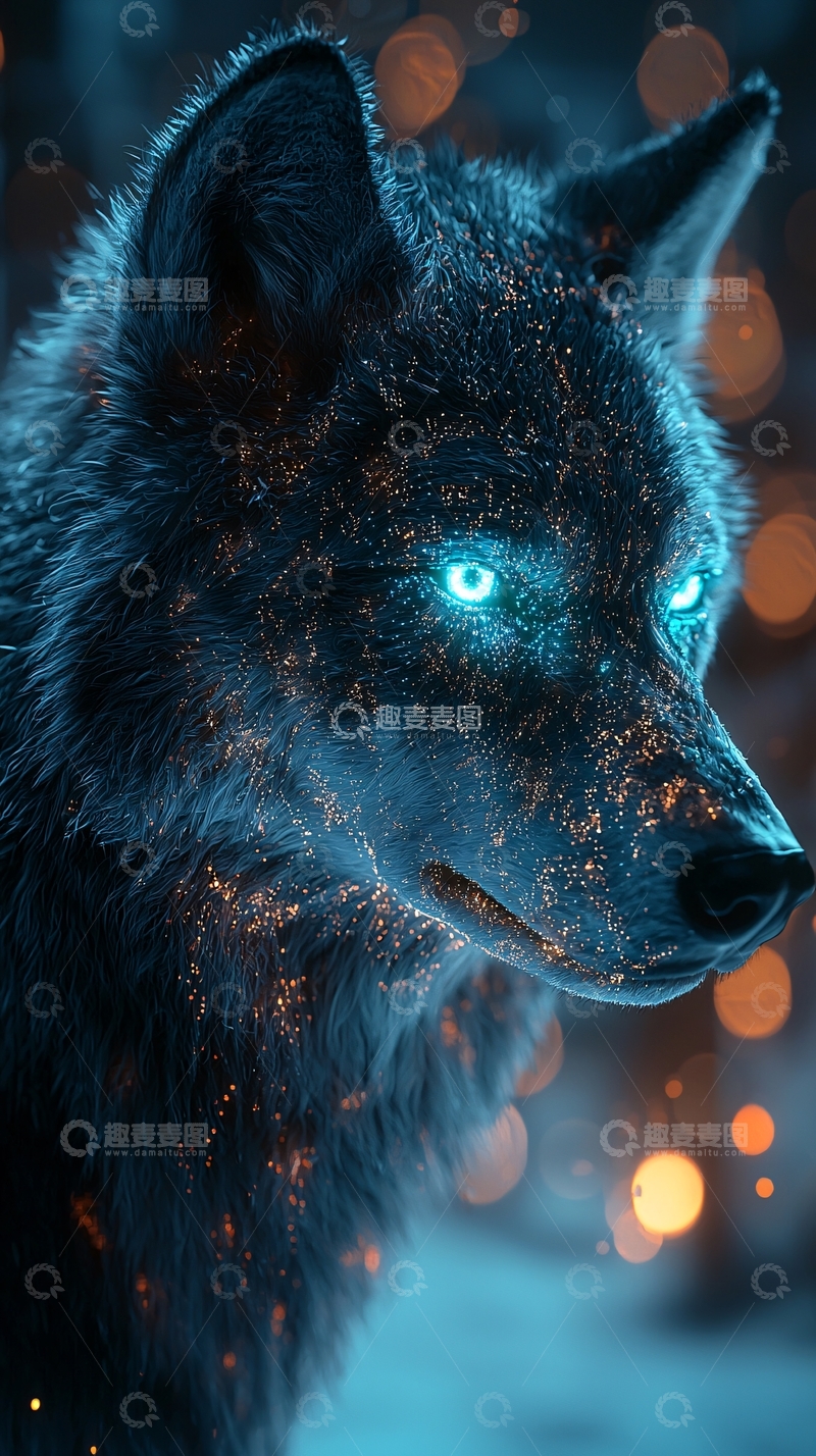 高清大图下载【趣麦麦图】冰蓝闪耀的狼