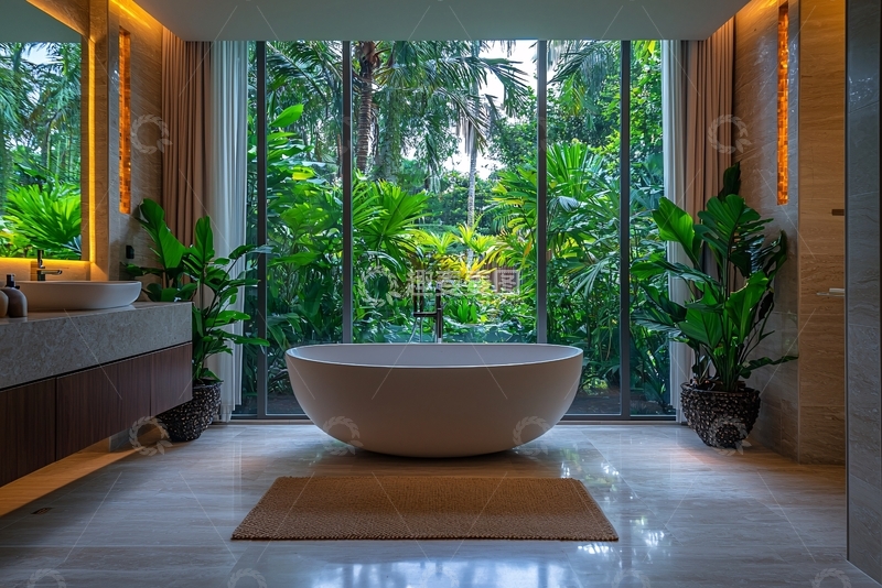 高清大图下载【趣麦麦图】现代化独立浴缸景观浴室