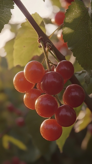 红樱桃树上成熟果实