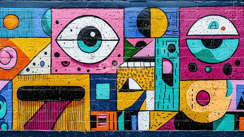 高清大图下载【趣麦麦图】彩色几何眼睛图案墙绘