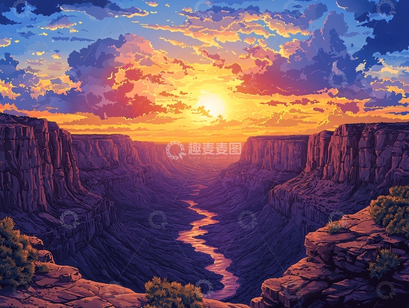 高清大图下载【趣麦麦图】峡谷日落高清图