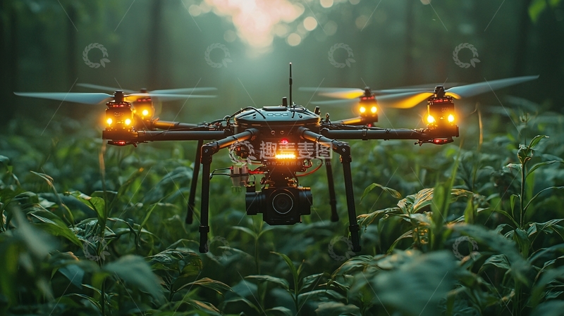高清大图下载【趣麦麦图】森林中无人机
