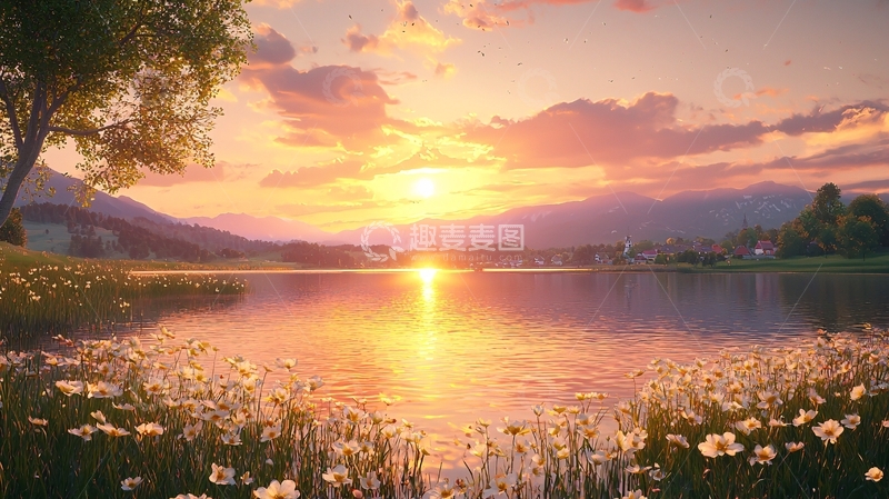 高清大图下载【趣麦麦图】湖边日落