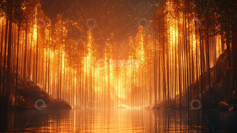 高清大图下载【趣麦麦图】金色光芒照耀下的森林
