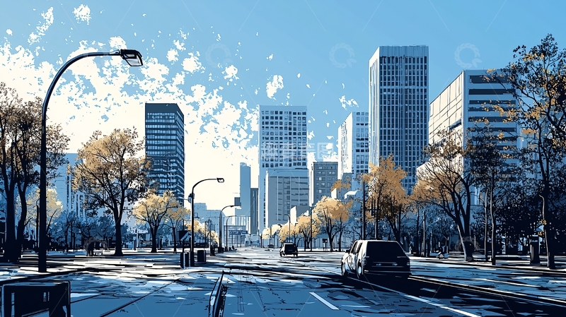 高清大图下载【趣麦麦图】阳光下的城市街道