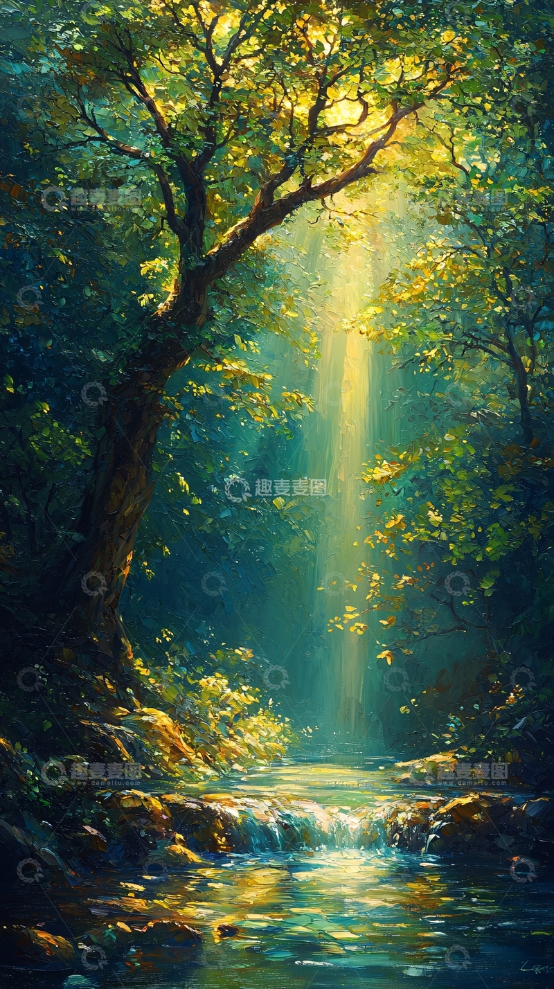 高清大图下载【趣麦麦图】森林溪流阳光