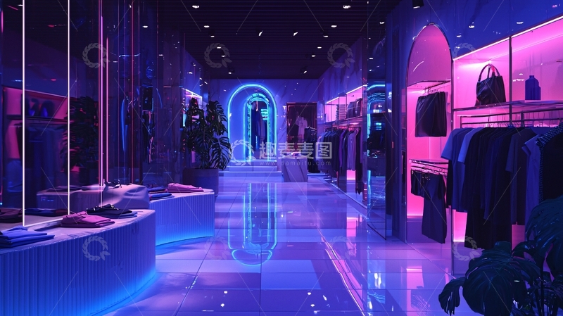 高清大图下载【趣麦麦图】炫酷霓虹灯潮牌服装店