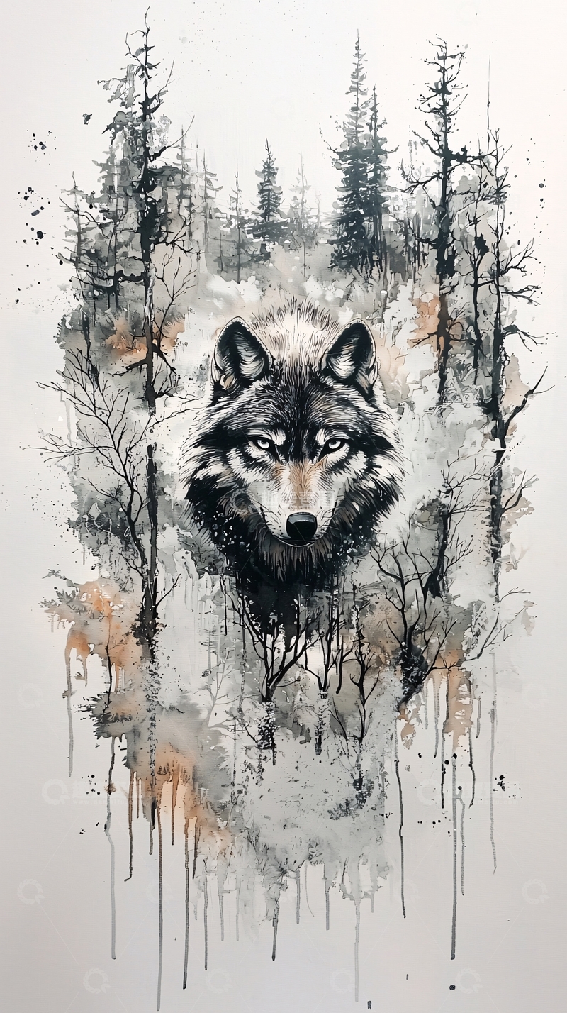 高清大图下载【趣麦麦图】水墨画狼