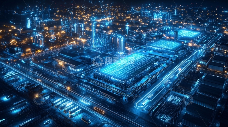 高清大图下载【趣麦麦图】夜景城市工业区俯瞰图