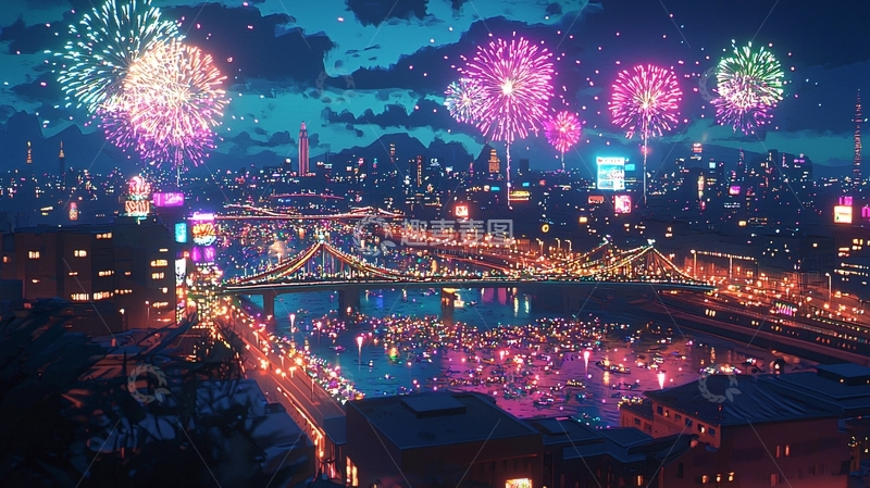 高清大图下载【趣麦麦图】夜空绽放绚丽烟花