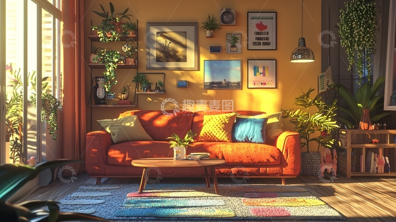 高清大图下载【趣麦麦图】阳光洒进客厅的温馨场景