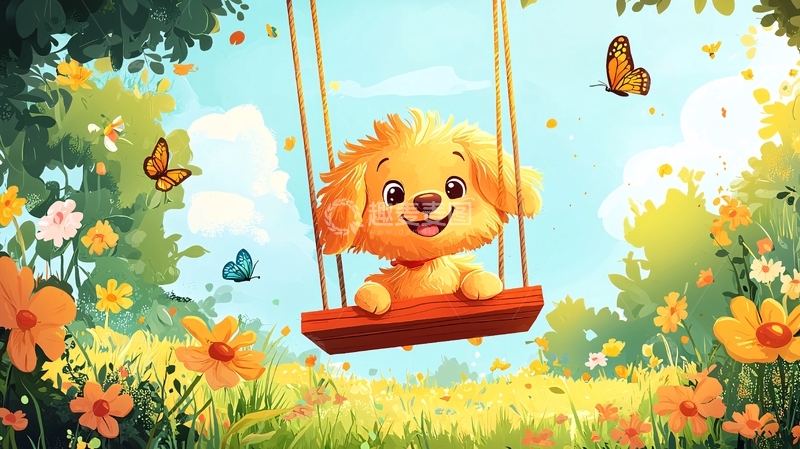 高清大图下载【趣麦麦图】小狗荡秋千