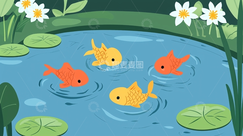 高清大图下载【趣麦麦图】卡通金鱼池塘