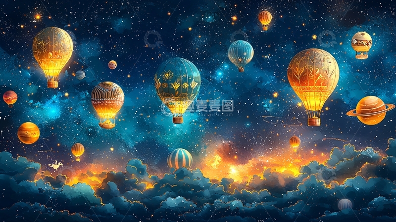 高清大图下载【趣麦麦图】星空热气球旅行