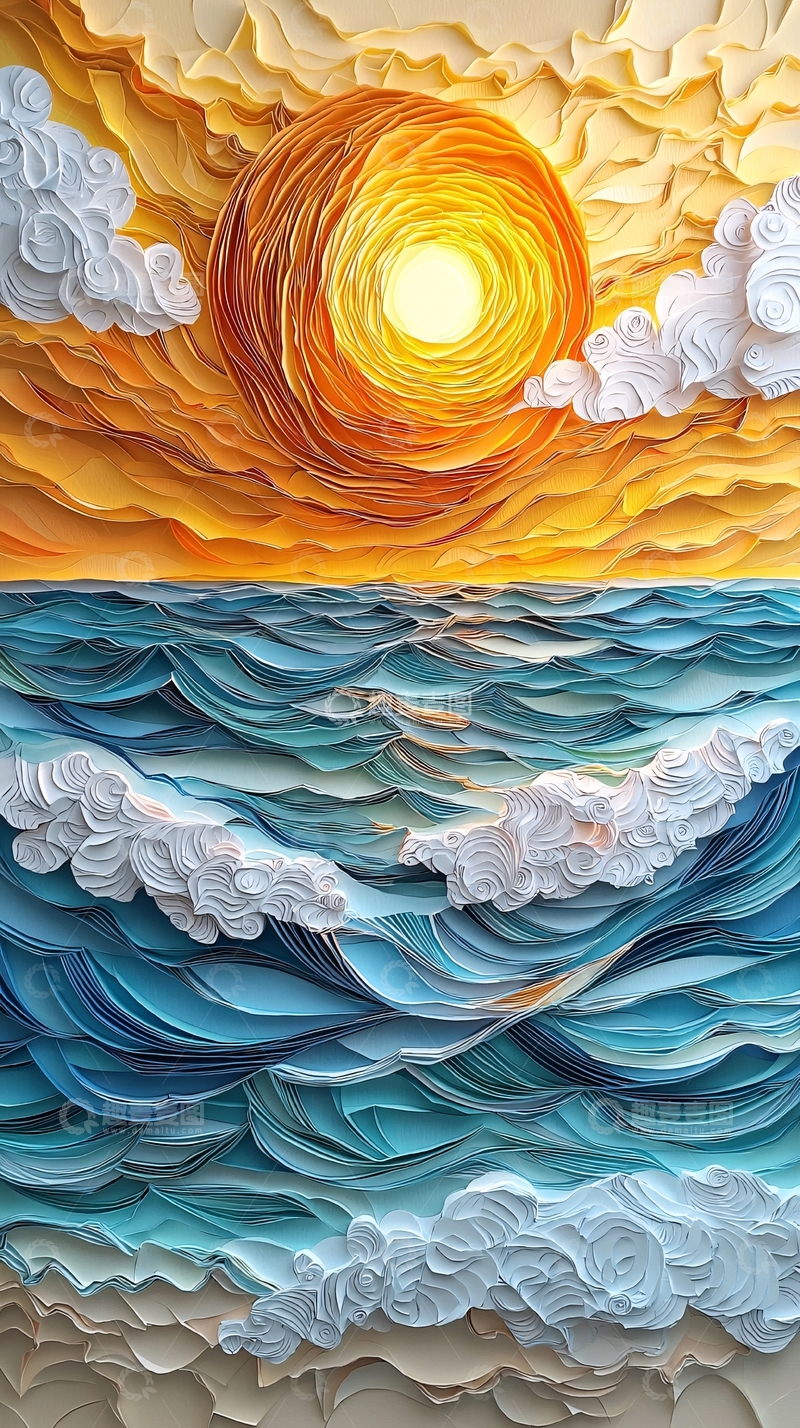高清大图下载【趣麦麦图】油画风格的海景日出