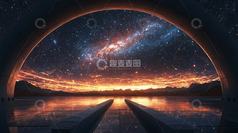 高清大图下载【趣麦麦图】拱形隧道星空日落