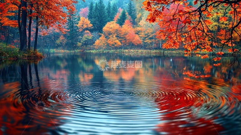 高清大图下载【趣麦麦图】秋色湖面涟漪倒影