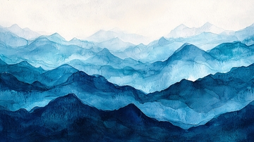 水彩山脉层叠蓝色背景