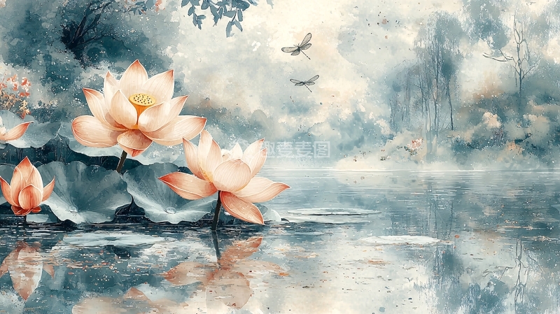 高清大图下载【趣麦麦图】水墨风荷花