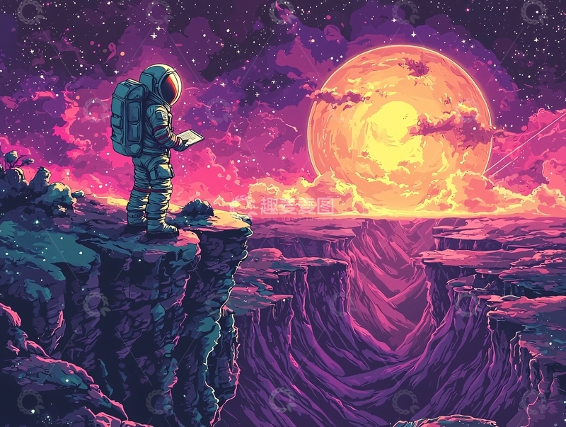 高清大图下载【趣麦麦图】宇航员太空星球景色