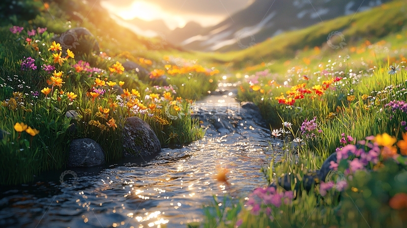 高清大图下载【趣麦麦图】阳光下的山谷溪流