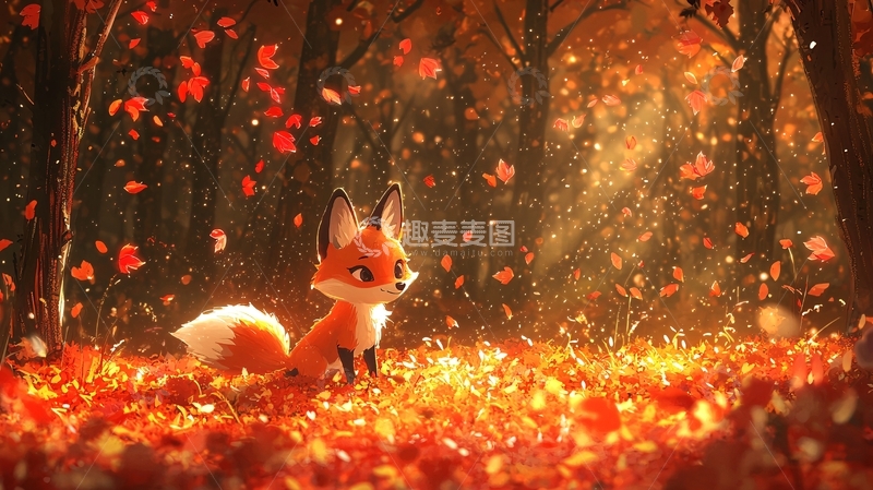 高清大图下载【趣麦麦图】秋天森林里的小狐狸