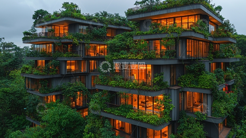 高清大图下载【趣麦麦图】绿植覆盖的现代建筑