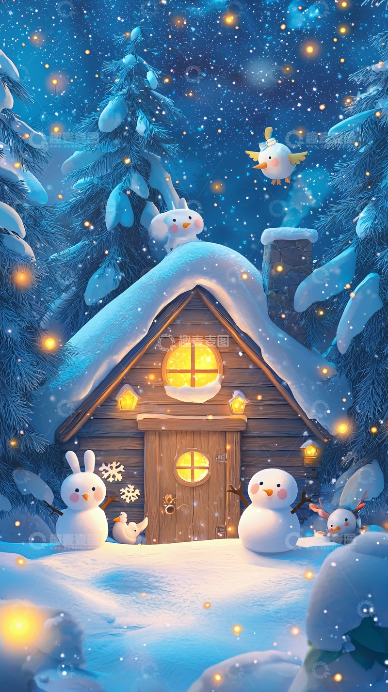 高清大图下载【趣麦麦图】雪夜小屋