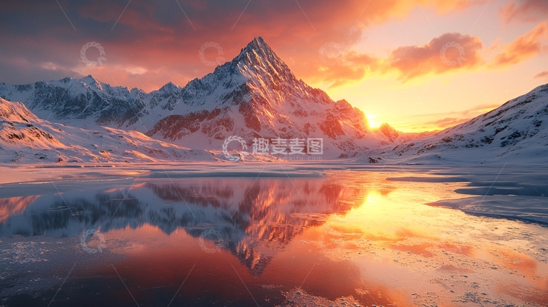 高清大图下载【趣麦麦图】雪山日落倒影