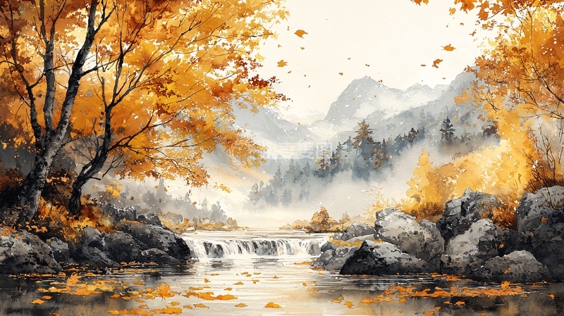 高清大图下载【趣麦麦图】秋日山谷溪流风景