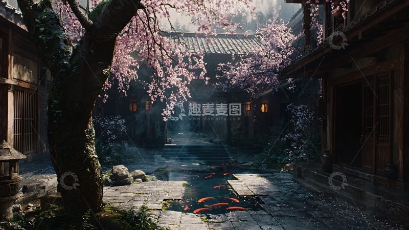 高清大图下载【趣麦麦图】水墨画风格庭院