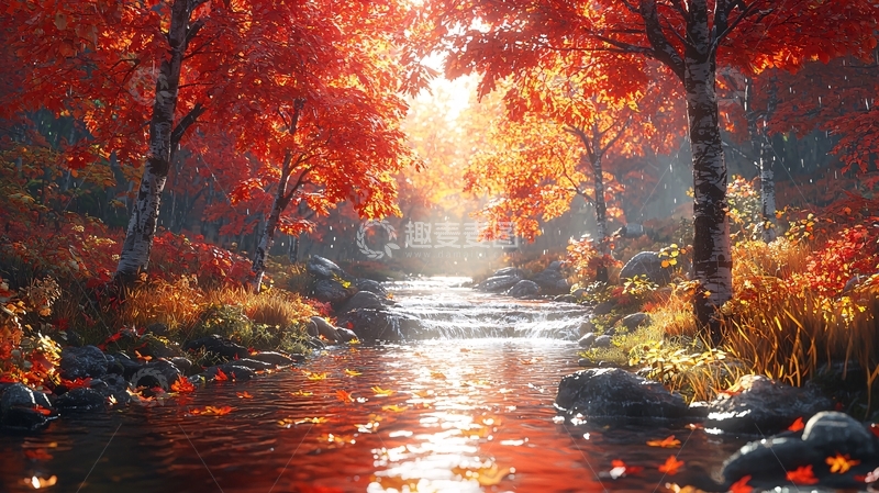 高清大图下载【趣麦麦图】秋日森林溪流6