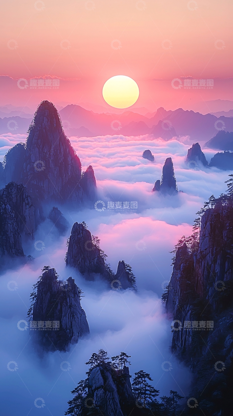 高清大图下载【趣麦麦图】壮丽山峰云海日出