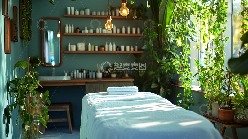 高清大图下载【趣麦麦图】绿植环绕的美容院按摩室