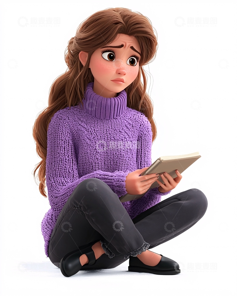 高清大图下载【趣麦麦图】忧郁女孩看书