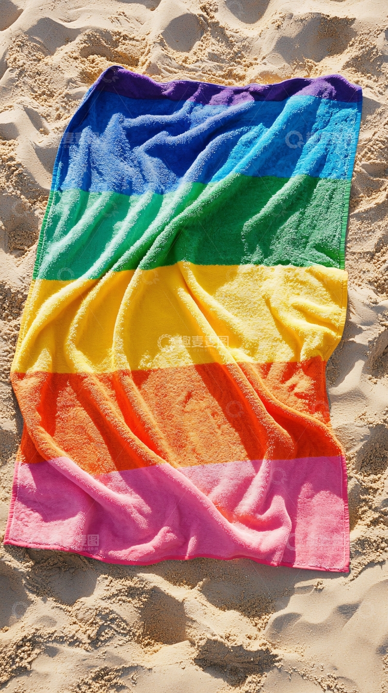 高清大图下载【趣麦麦图】沙滩上的彩虹毛巾