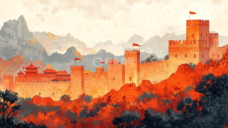 高清大图下载【趣麦麦图】山峦起伏的红色城墙