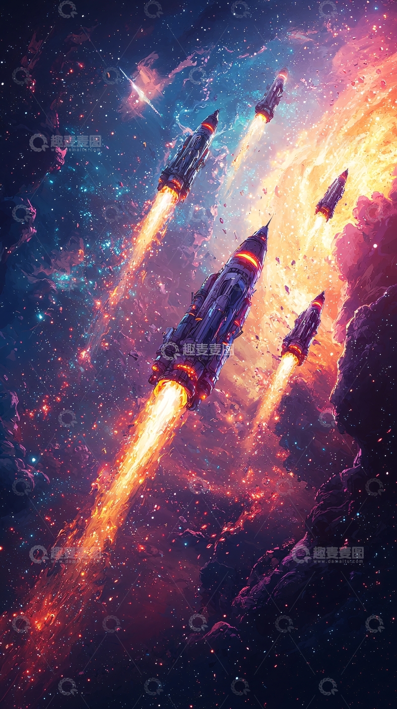 高清大图下载【趣麦麦图】宇宙飞船穿越星云