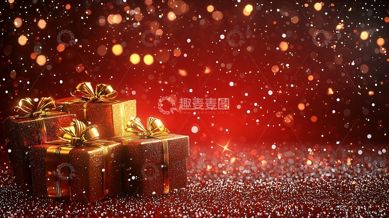 高清大图下载【趣麦麦图】红色背景圣诞礼物