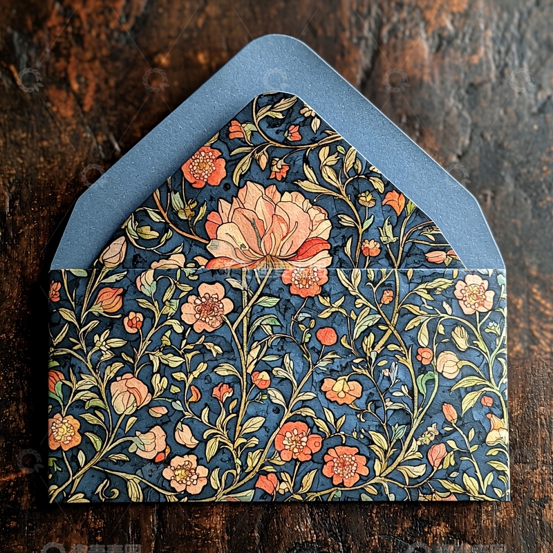 高清大图下载【趣麦麦图】暗蓝色花卉信封